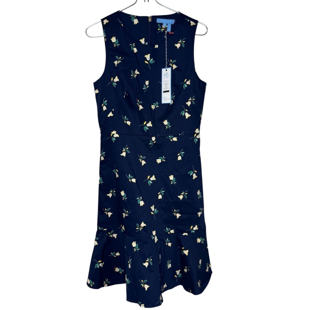 Draper James Womens Floral Sheath Dress Flounce Hem Sleeveless Nassau Navy 0 NWT